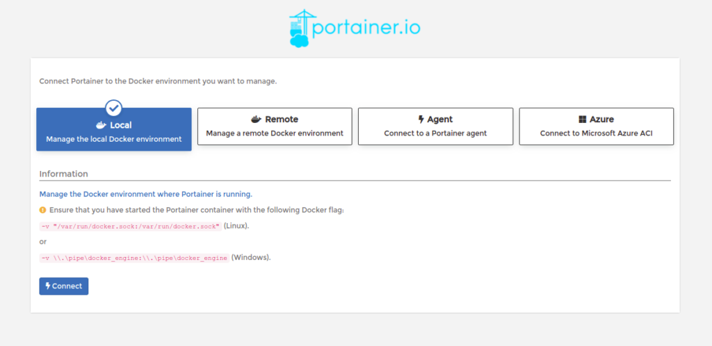 Portainer select docker environment