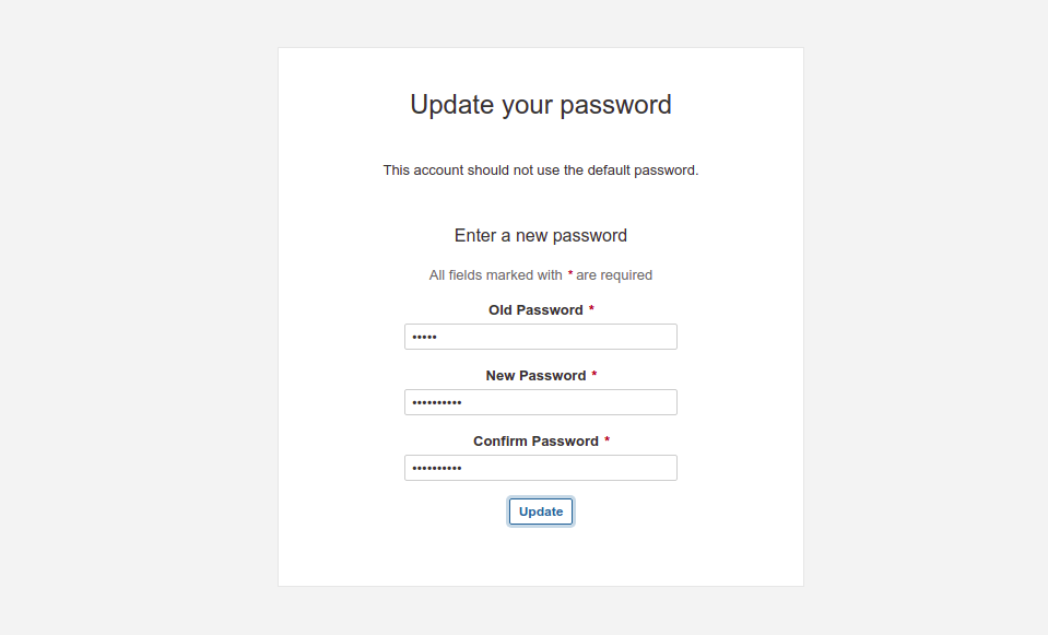 SonarQube update password page