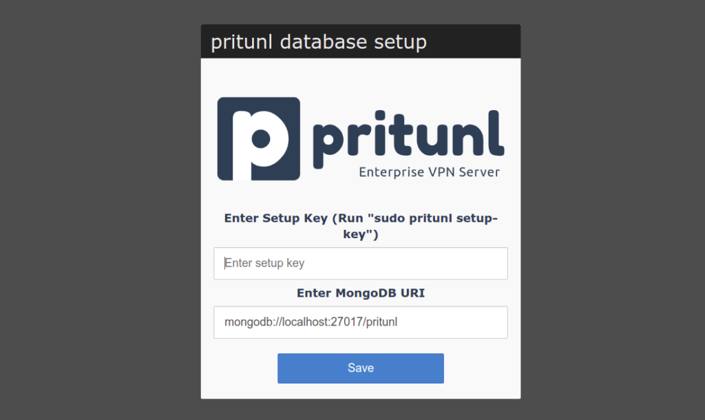 Pritunl setup page