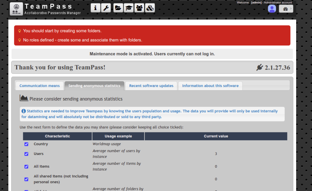 TeamPass dashboard