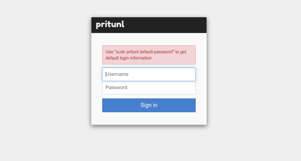 Pritunl login page