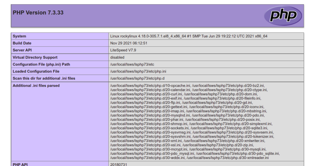 OpenLiteSpeed PHP 7.3 Page