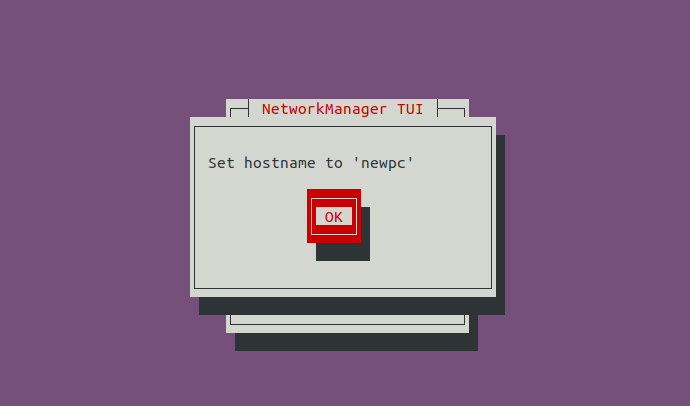 nmtui save new hostname page
