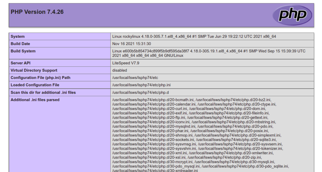 OpenLiteSpeed PHP 7.4 Page