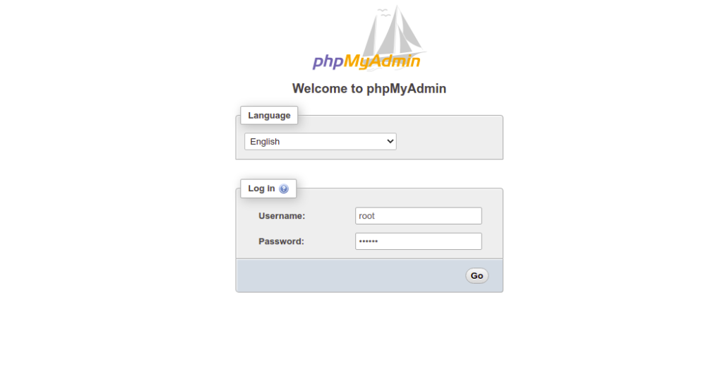 phpMyAdmin login page