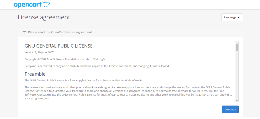 OpenCart License page