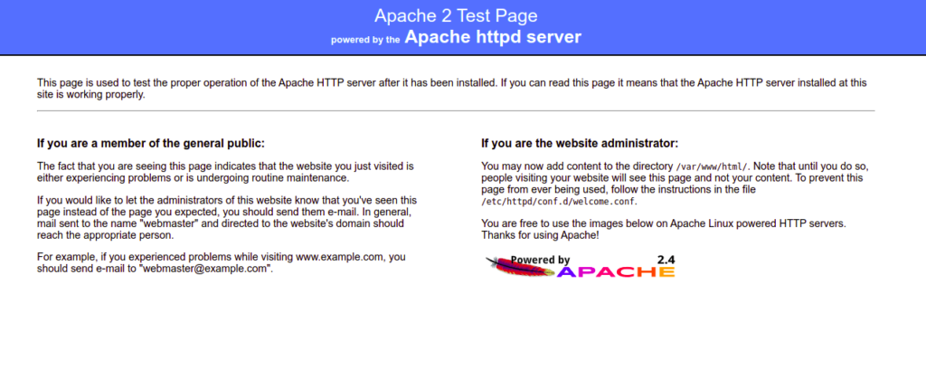 LAMP server Apache test page