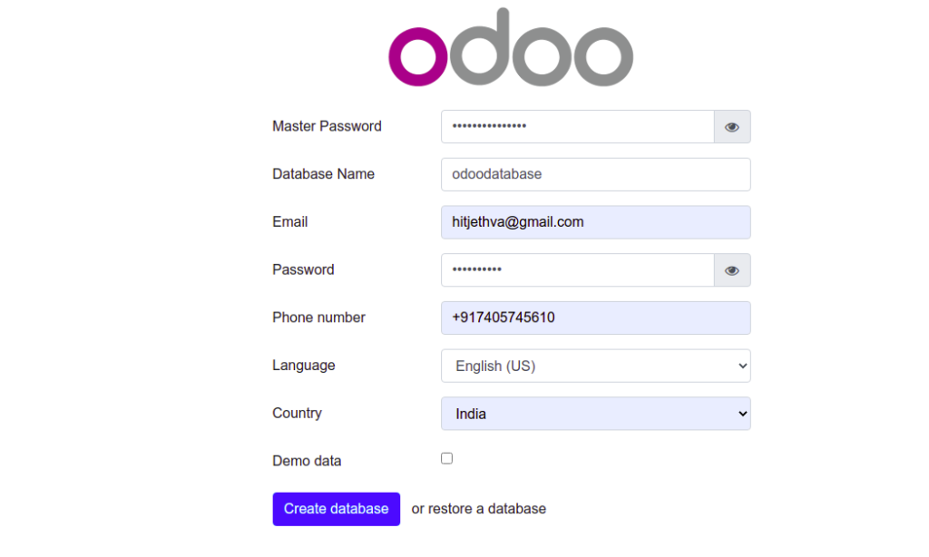 Odoo 14 database page
