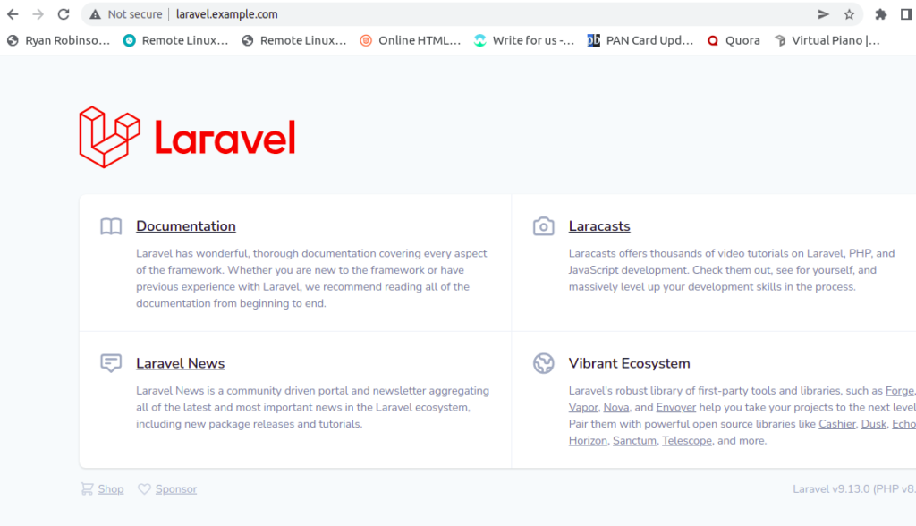 Laravel dashboard page