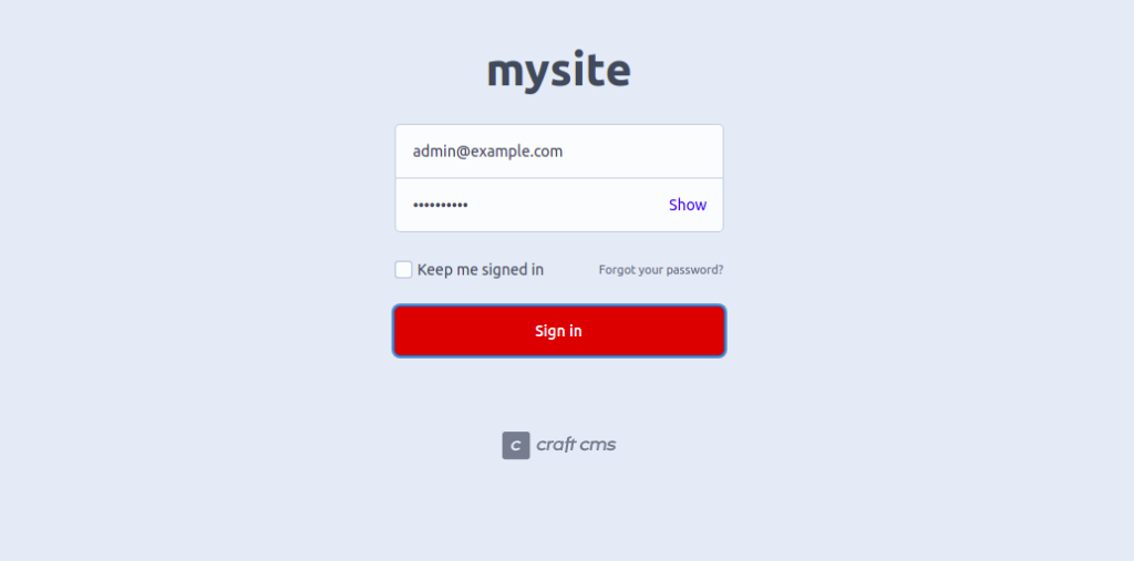 Craft CMS Login Screen