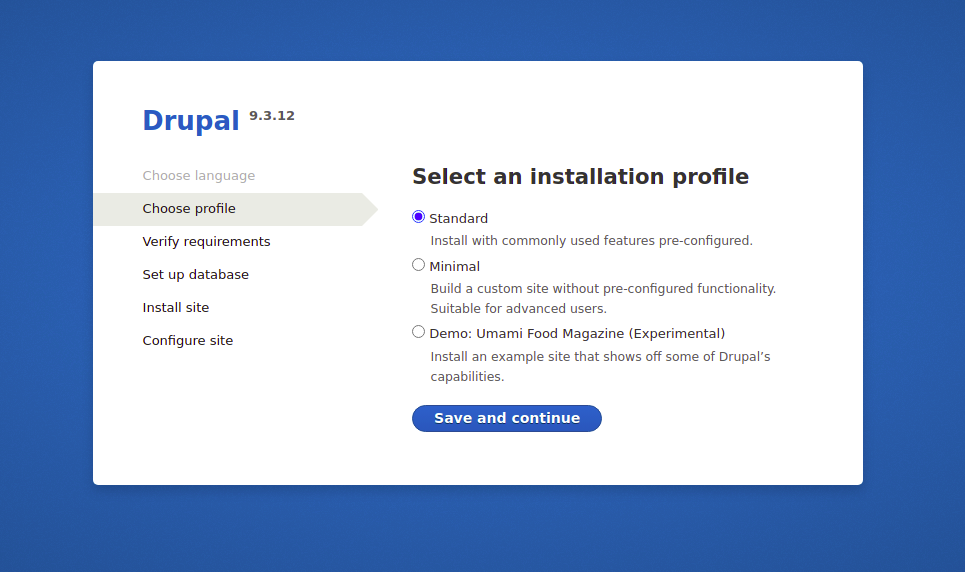 Drupal installation selection