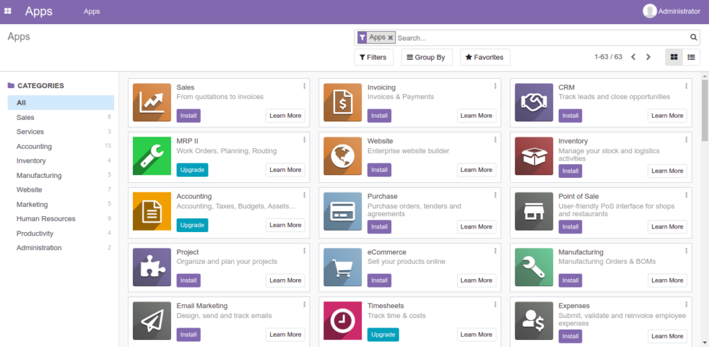 Odoo 14 dashboard page