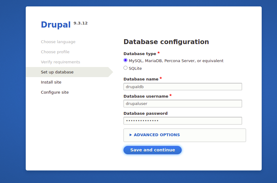 Drupal database configuration