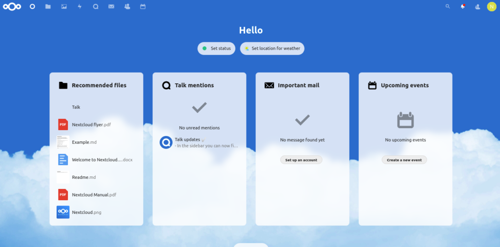 NextCloud dashboard page
