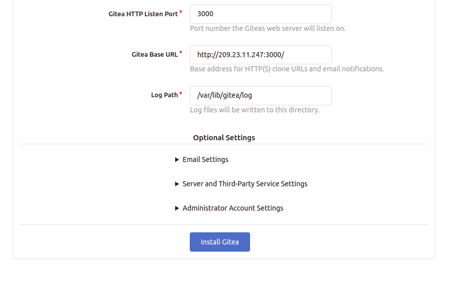 Gitea URL settings