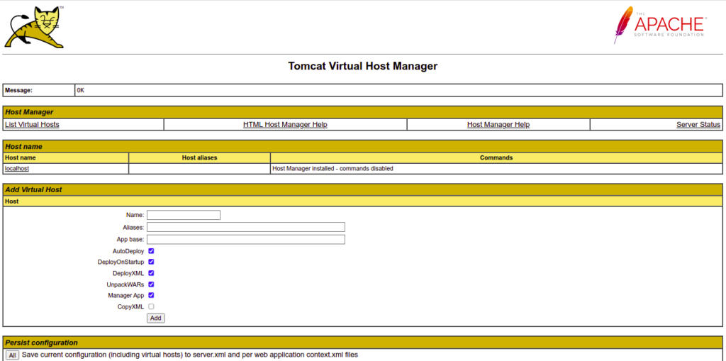 Tomcat host manager