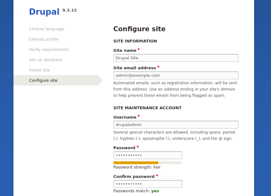 Drupal site configuration page1