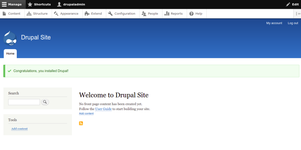 Drupal dashboard page