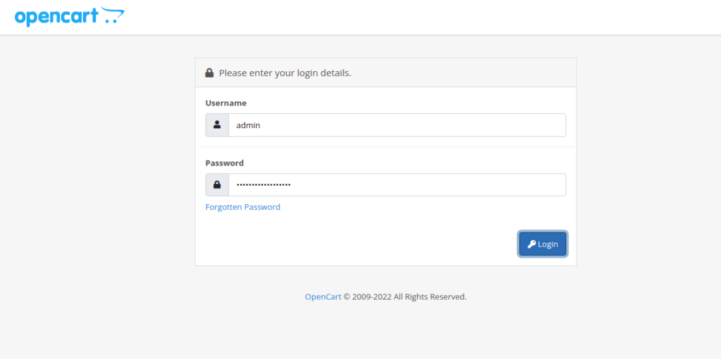 OpenCart login page