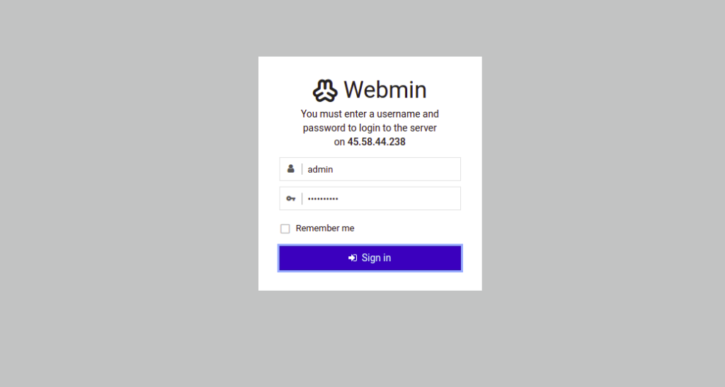 Webmin login page