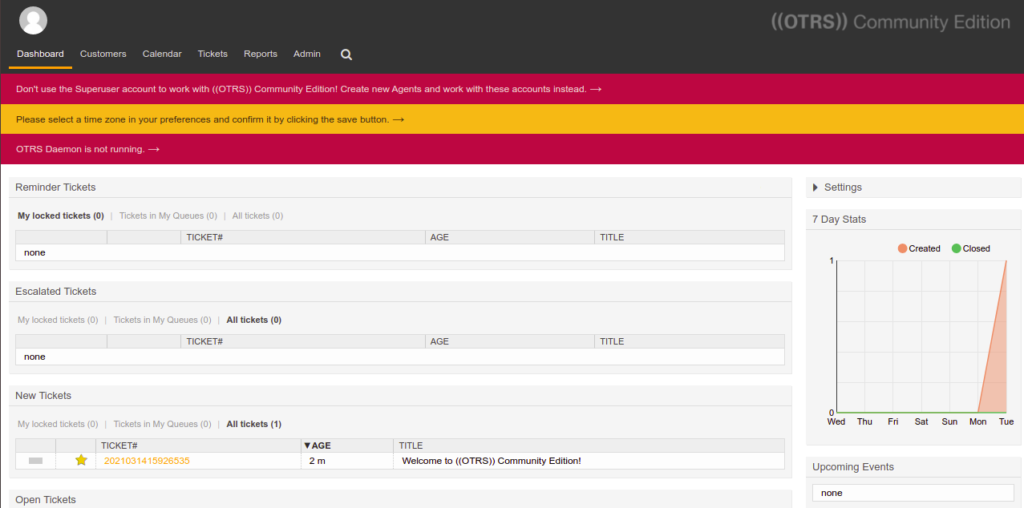 OTRS dashboard page