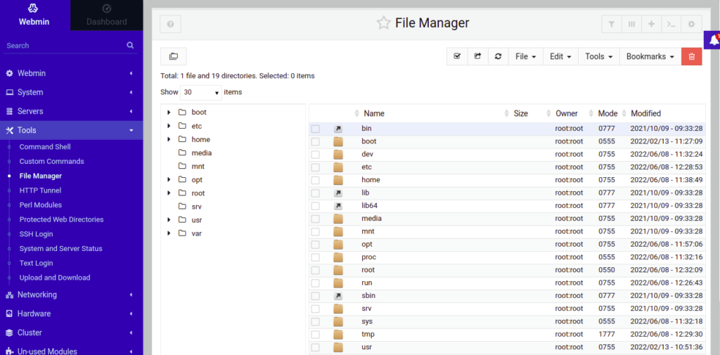 Webmin file manager