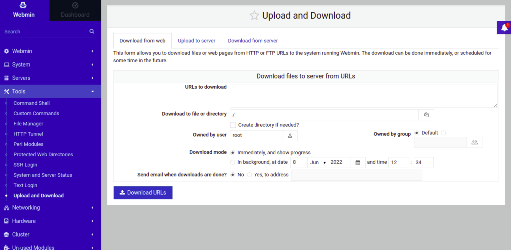 Webmin upload download manager