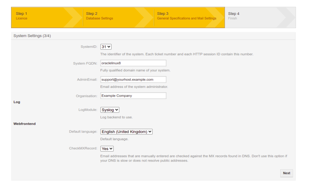 OTRS general configuration page