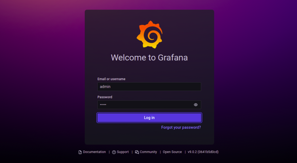 Grafana login page