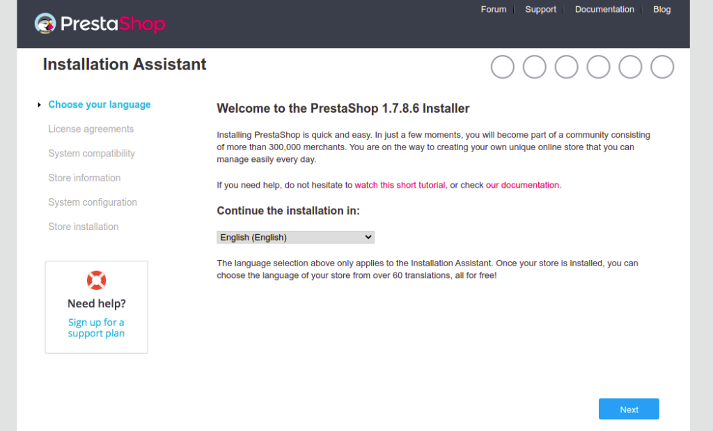 Prestashop language selection page