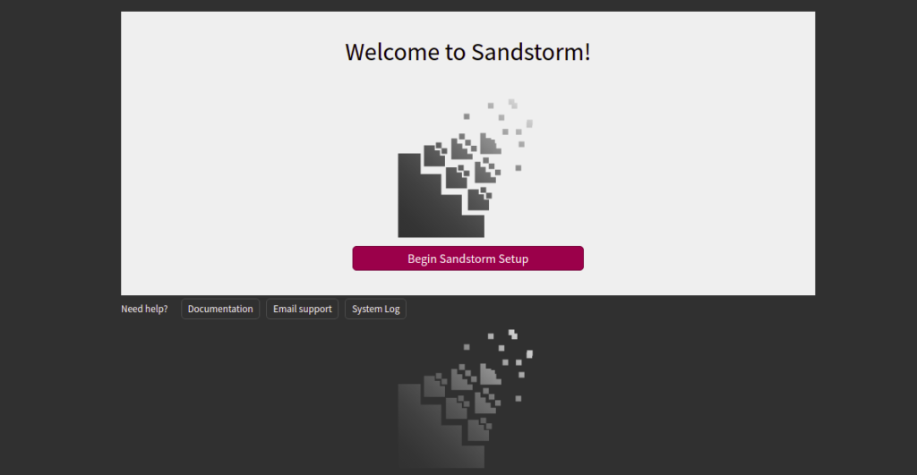 Sandstorm welcome screen