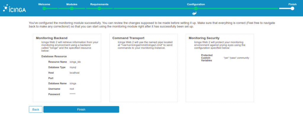 Icinga 2 verify all settings page