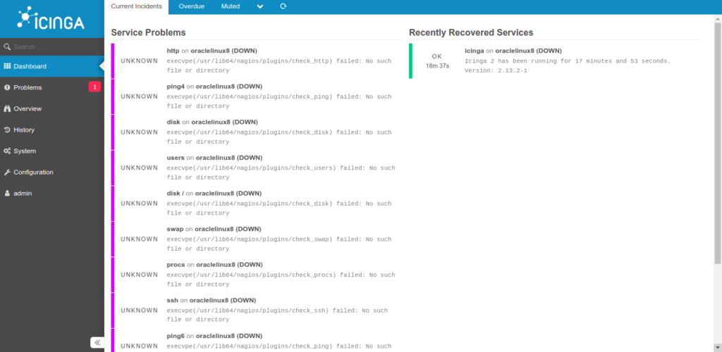 Icinga 2 dashboard page