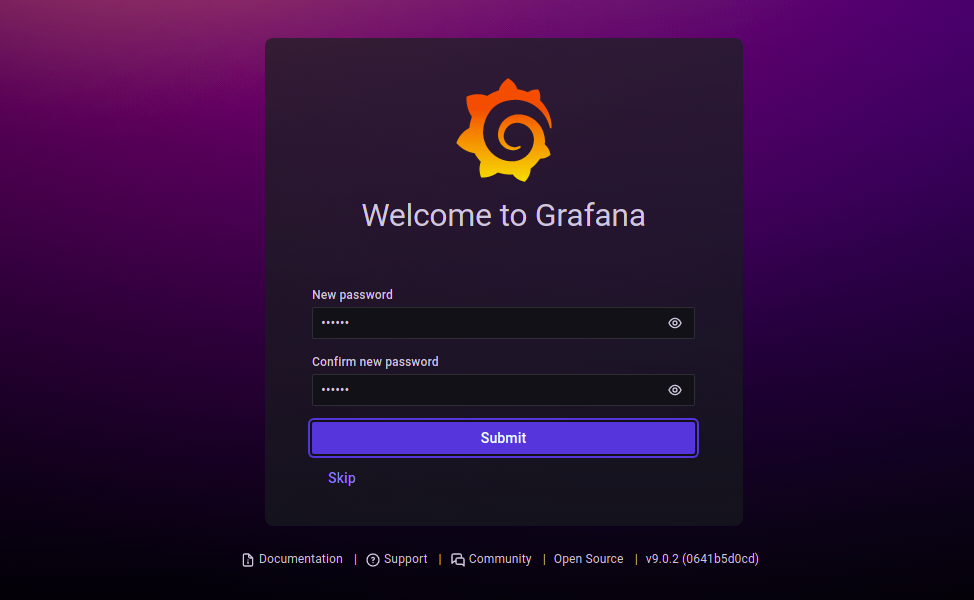 Grafana change default password page