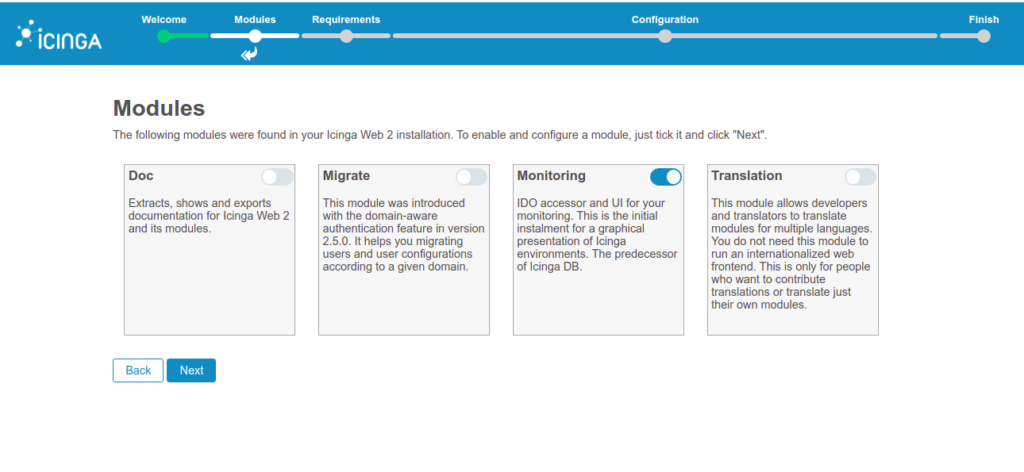 Icinga 2 select module page