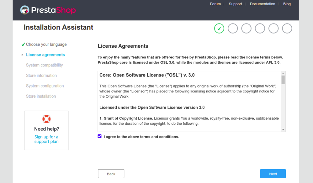 Prestashop license page