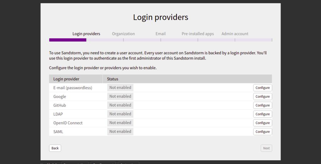 Sandstorm define login method