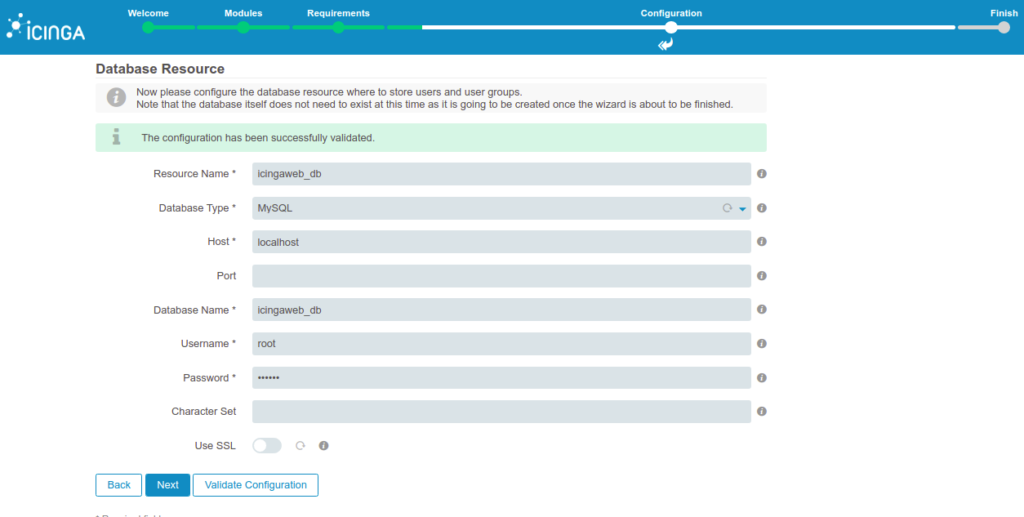 Icinga 2 web database page