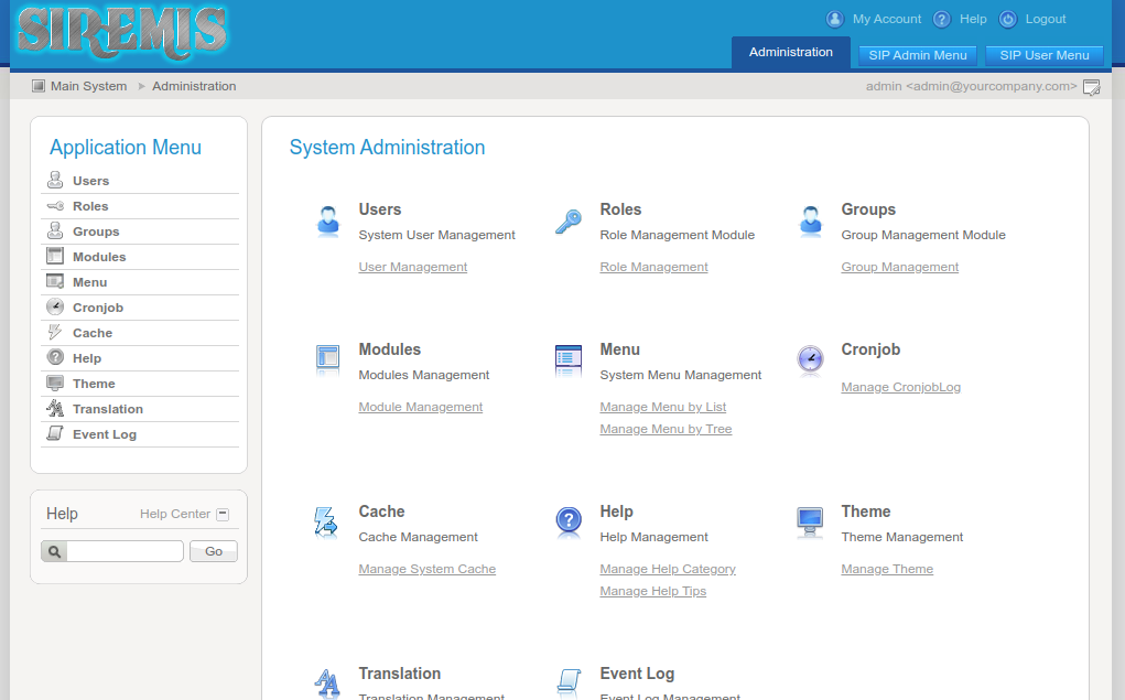 Siremis dashboard page