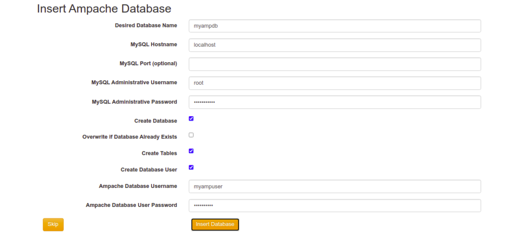 Ampache database configuration