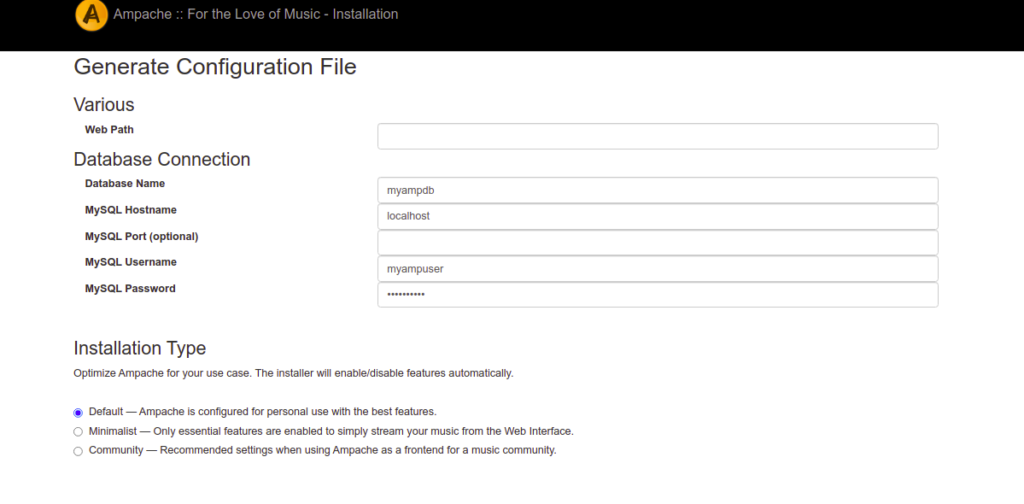 Ampache generate configuration