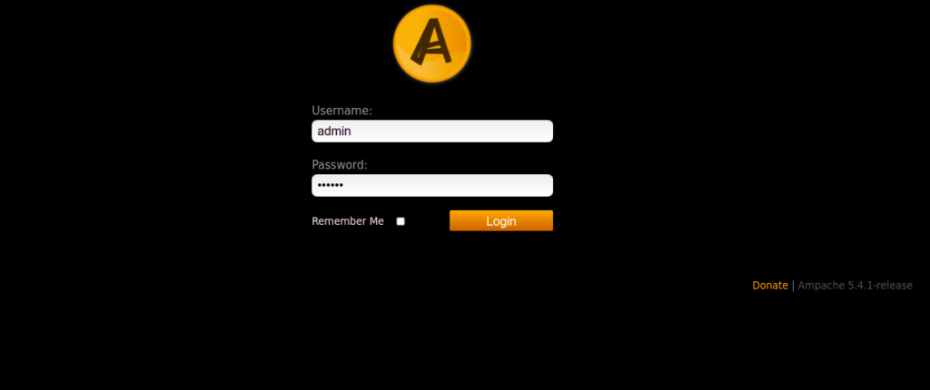 Ampache login page