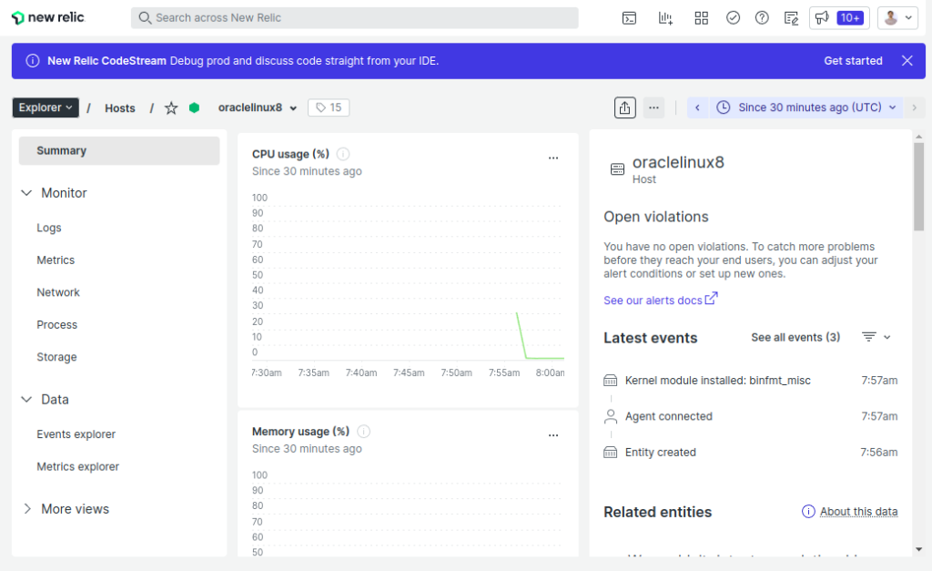 Relic dashboard page