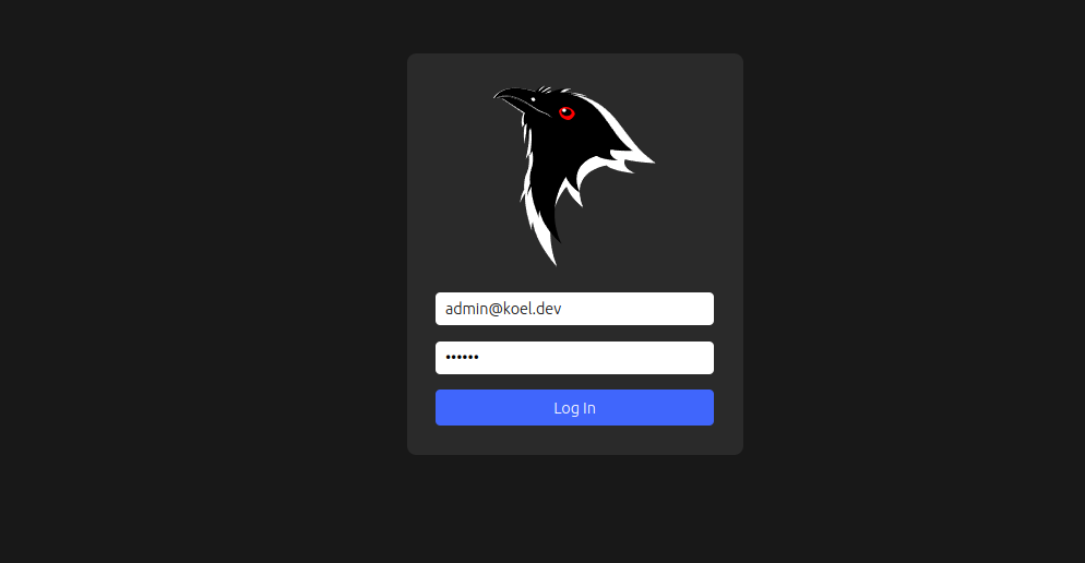 Koel login page