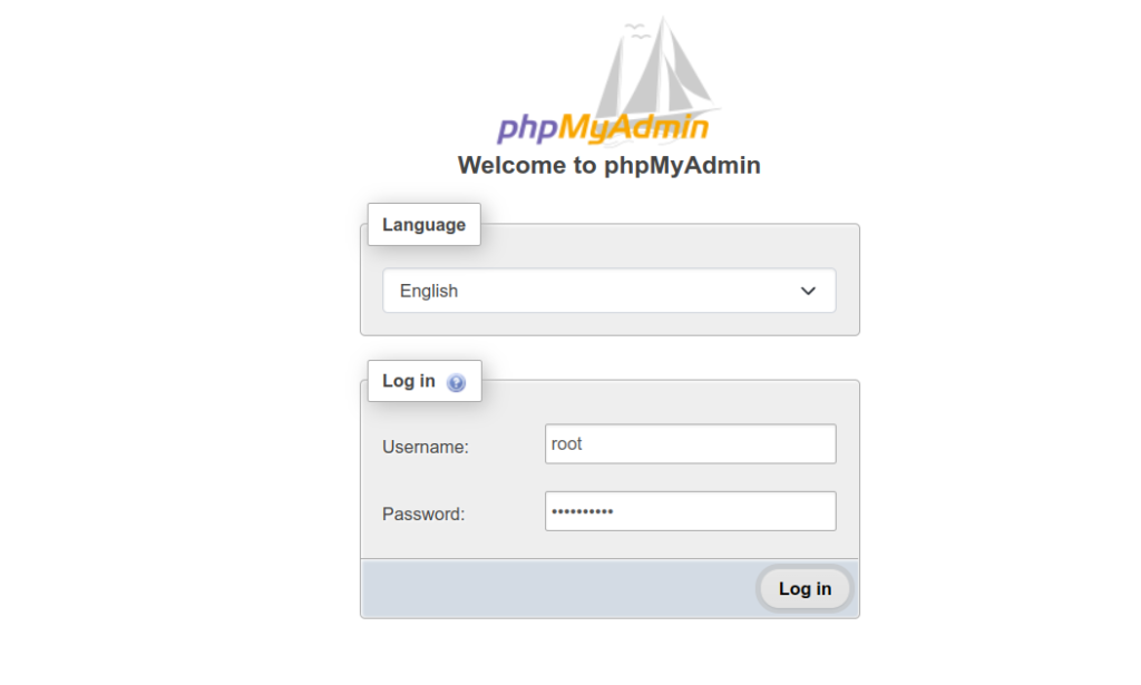 phpMyAdmin Login page