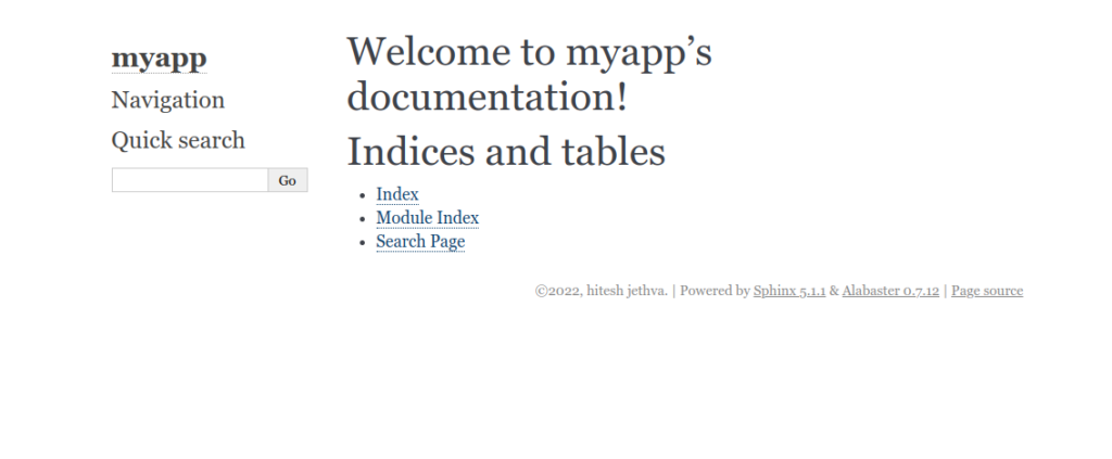 Sphinx dashboard page