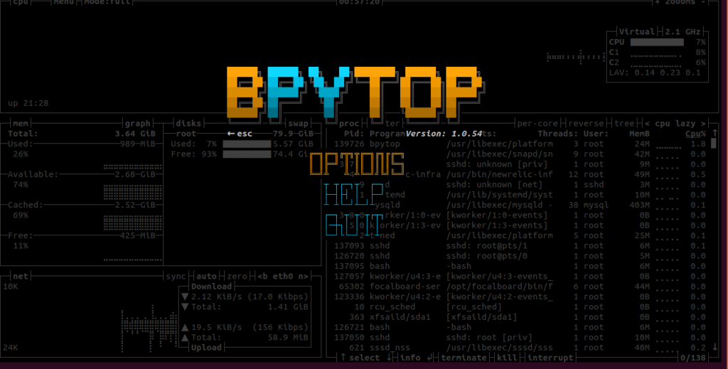 Bpytop option page