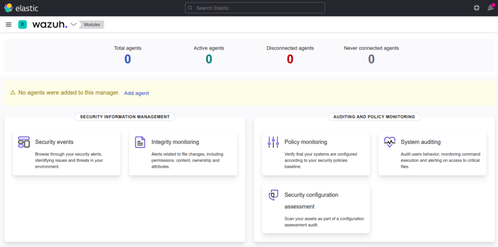 Wazuh dashboard page