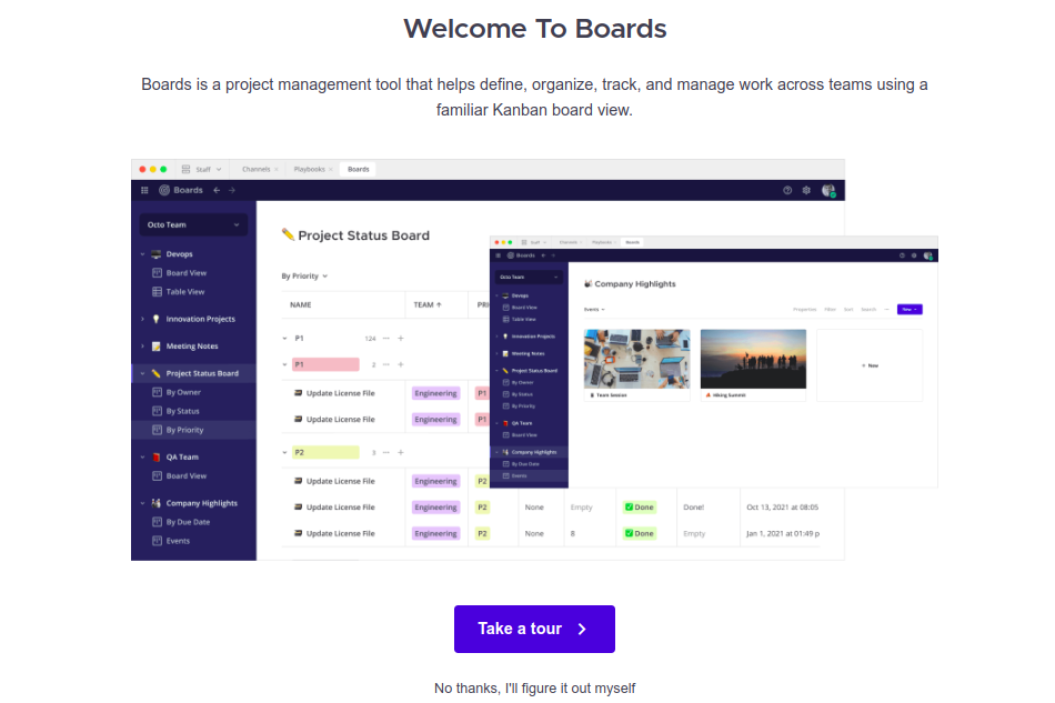 Focalboard dashboard page