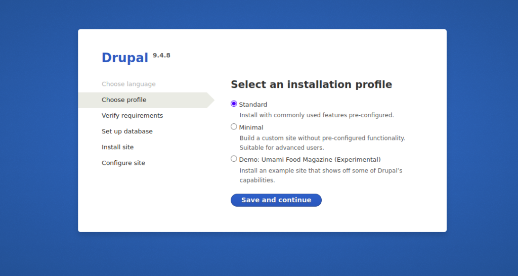 Drupal select installation profile page